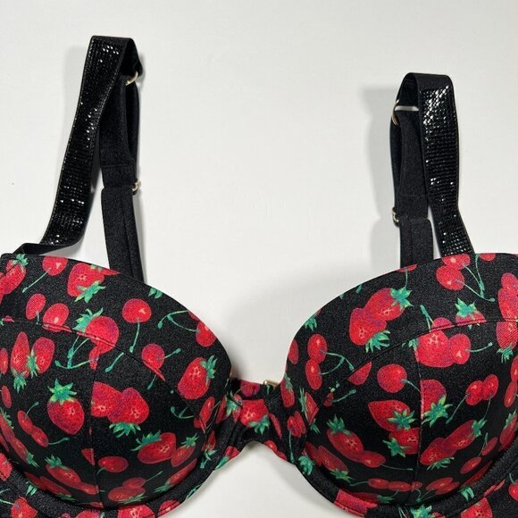 Victoria Secret 34A S SEXY TEE Push Up Bikini Top Bottom Set Shine Strap Cherry - Picture 5 of 10